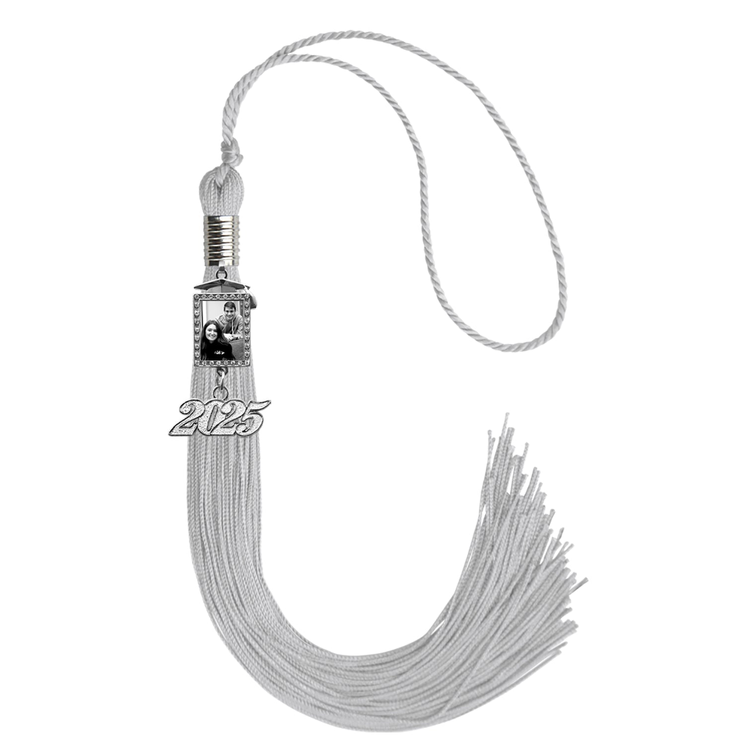 Silver Tassel with Photo Frame Charm and Year Date Drop by Wholesale Grad Supply