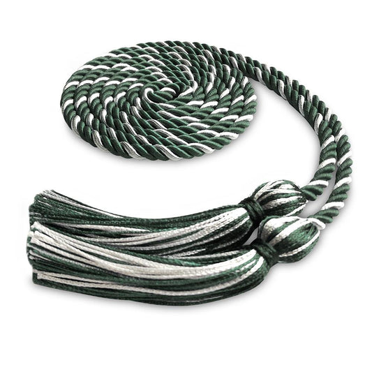 Single Graduation Honor Cord Forest Green/White by Wholesale Grad Supply