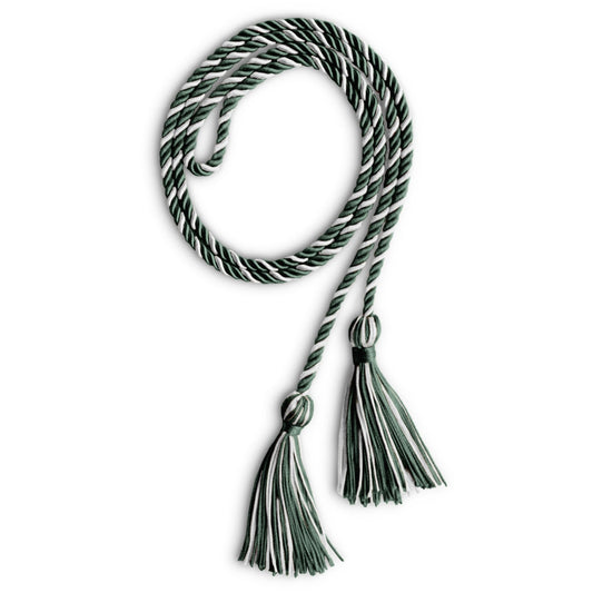 Single Graduation Honor Cord Forest Green/White by Wholesale Grad Supply