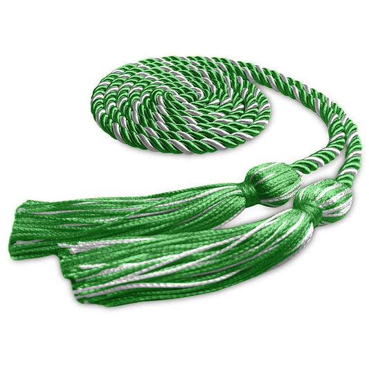 Single Graduation Honor Cord Green/White by Wholesale Grad Supply