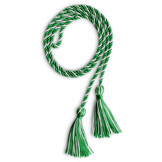 Single Graduation Honor Cord Green/White by Wholesale Grad Supply