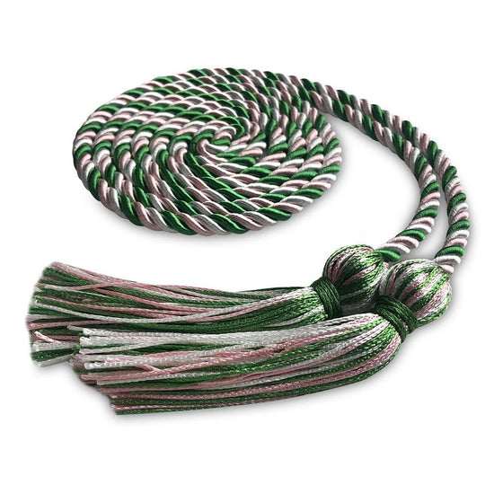 Single Graduation Honor Cord Kelly Green/Pink/White by Wholesale Grad Supply