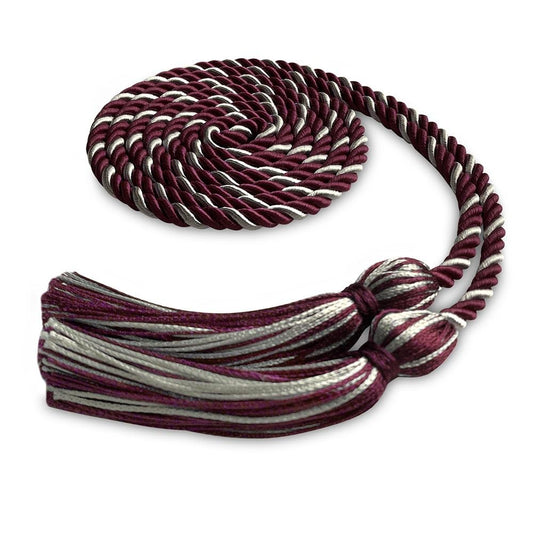 Single Graduation Honor Cord Maroon/Silver by Wholesale Grad Supply