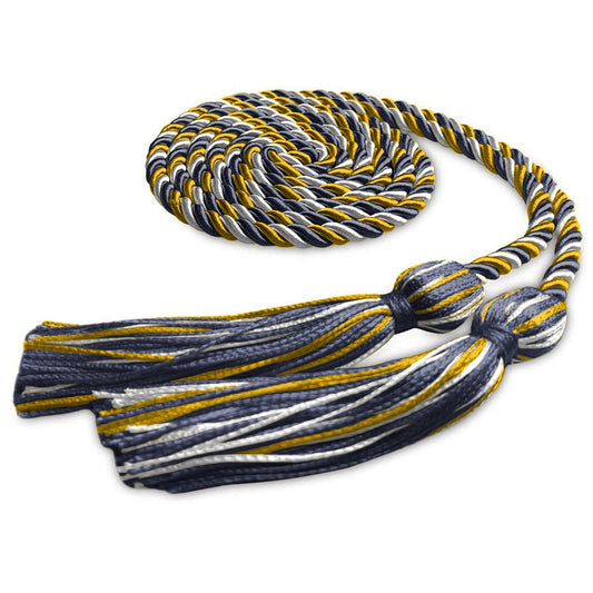 Single Graduation Honor Cord Navy Blue/Gold/White by Wholesale Grad Supply