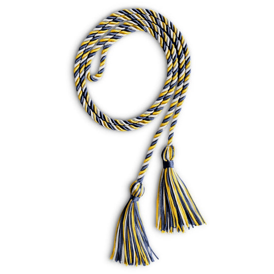 Single Graduation Honor Cord Navy Blue/Gold/White by Wholesale Grad Supply