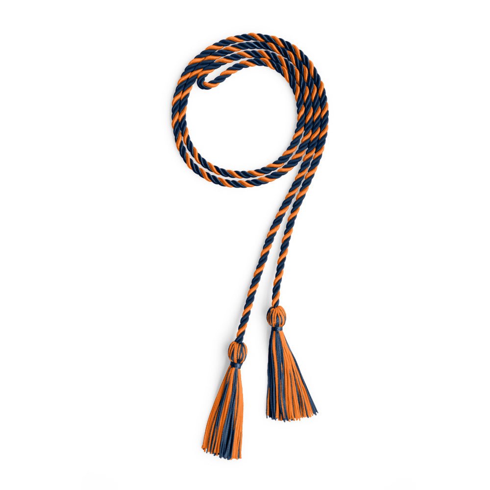 Single Graduation Honor Cord Navy Blue/Orange by Wholesale Grad Supply