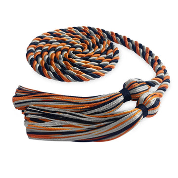 Single Graduation Honor Cord Navy Blue/Orange/Silver by Wholesale Grad Supply