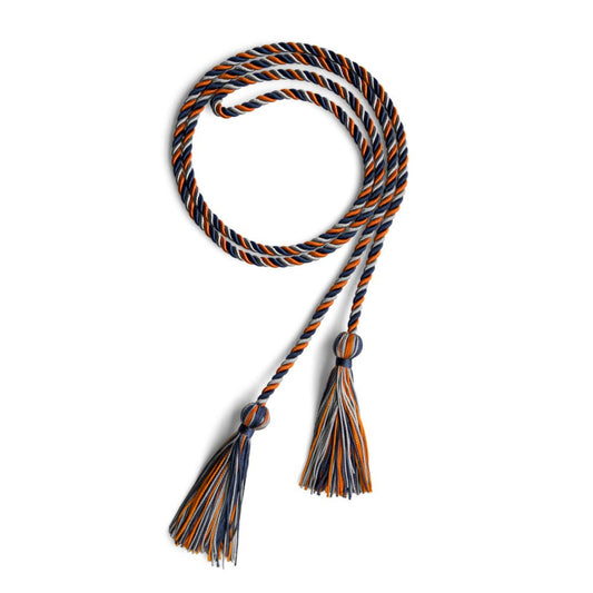 Single Graduation Honor Cord Navy Blue/Orange/Silver by Wholesale Grad Supply
