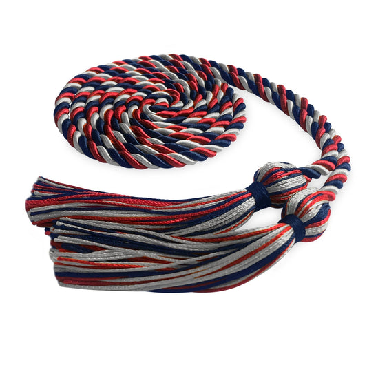 Single Graduation Honor Cord Navy Blue/Red/Silver by Wholesale Grad Supply