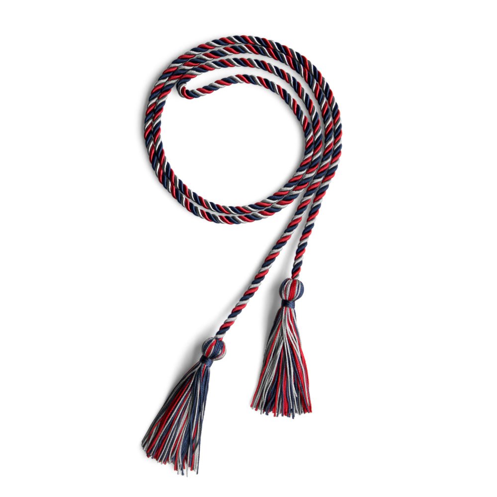 Single Graduation Honor Cord Navy Blue/Red/Silver by Wholesale Grad Supply