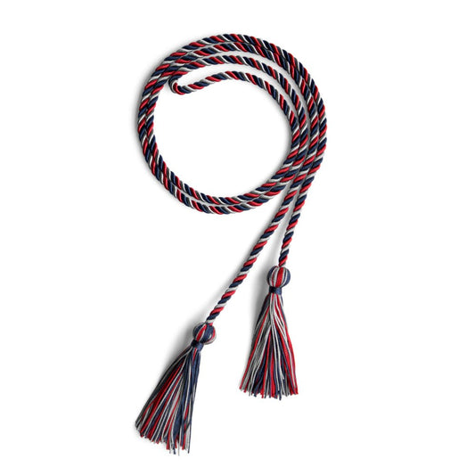 Single Graduation Honor Cord Navy Blue/Red/Silver by Wholesale Grad Supply