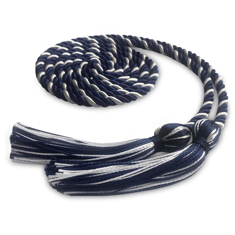 Single Graduation Honor Cord Navy Blue/White by Wholesale Grad Supply