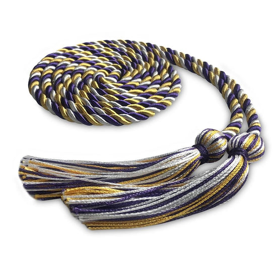 Single Graduation Honor Cord Purple/Gold/White by Wholesale Grad Supply