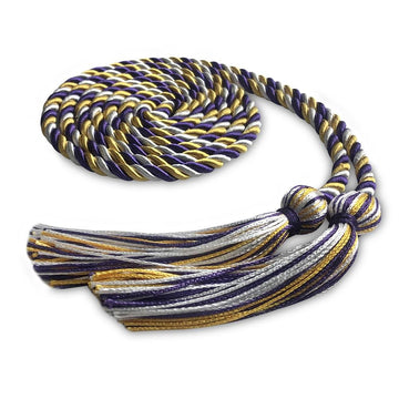 Single Graduation Honor Cord Purple/Gold/White by Wholesale Grad Supply