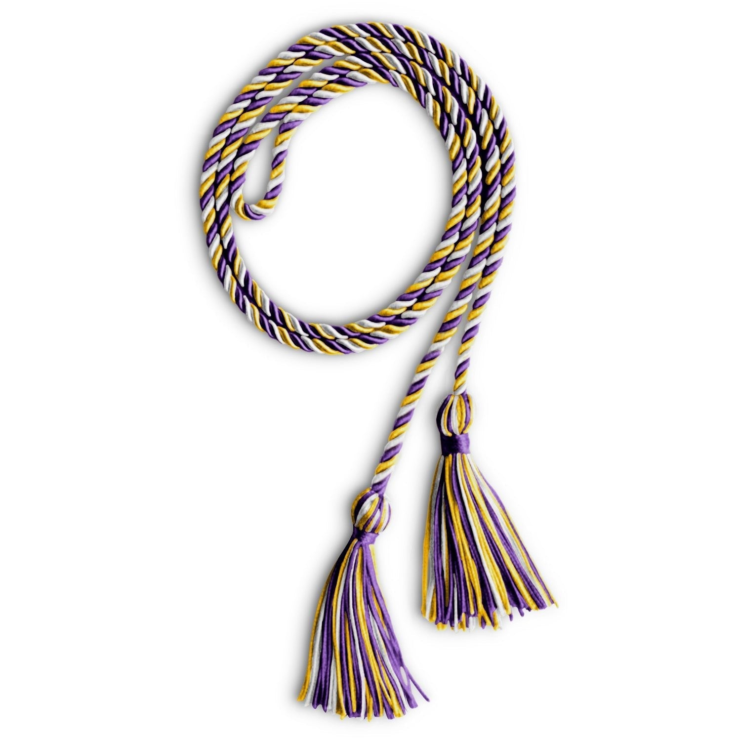Single Graduation Honor Cord Purple/Gold/White by Wholesale Grad Supply