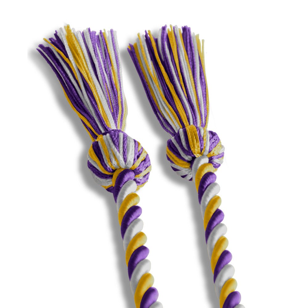 Single Graduation Honor Cord Purple/Gold/White by Wholesale Grad Supply