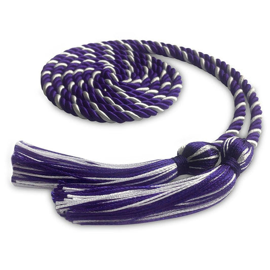Single Graduation Honor Cord Purple/White by Wholesale Grad Supply