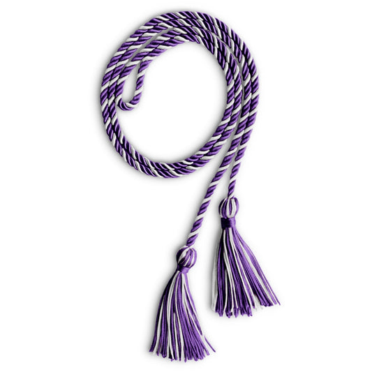 Single Graduation Honor Cord Purple/White by Wholesale Grad Supply