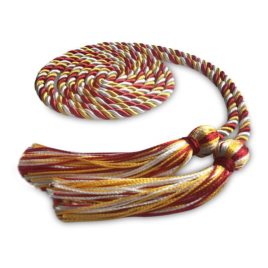 Single Graduation Honor Cord Red/Gold/White by Wholesale Grad Supply
