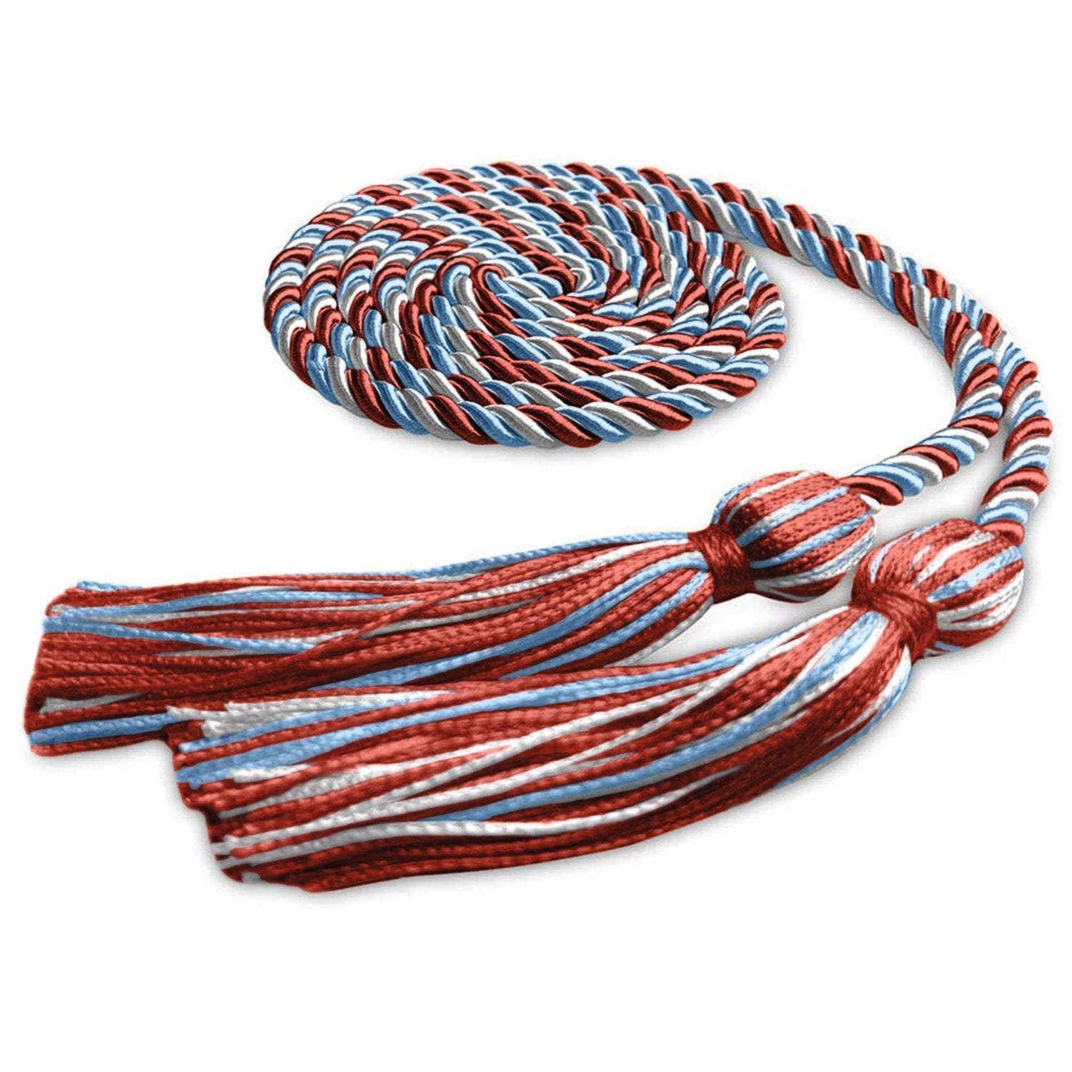 Single Graduation Honor Cord Red/Light Blue/White by Wholesale Grad Supply