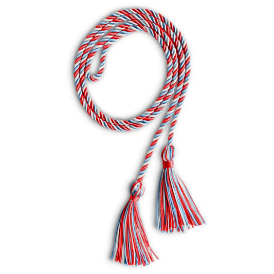 Single Graduation Honor Cord Red/Light Blue/White by Wholesale Grad Supply