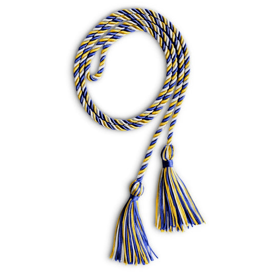 Single Graduation Honor Cord Royal Blue/Gold/White by Wholesale Grad Supply