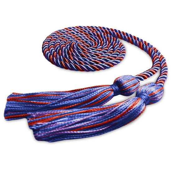 Single Graduation Honor Cord Royal Blue/Purple/Red by Wholesale Grad Supply