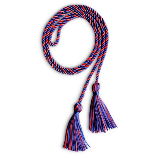 Single Graduation Honor Cord Royal Blue/Purple/Red by Wholesale Grad Supply