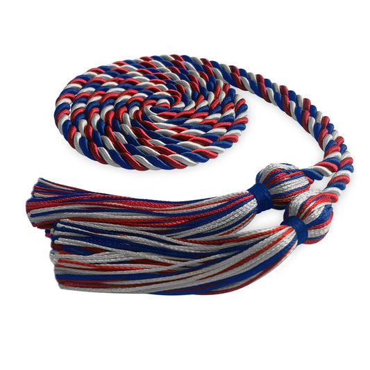 Single Graduation Honor Cord Royal Blue/Red/Silver by Wholesale Grad Supply