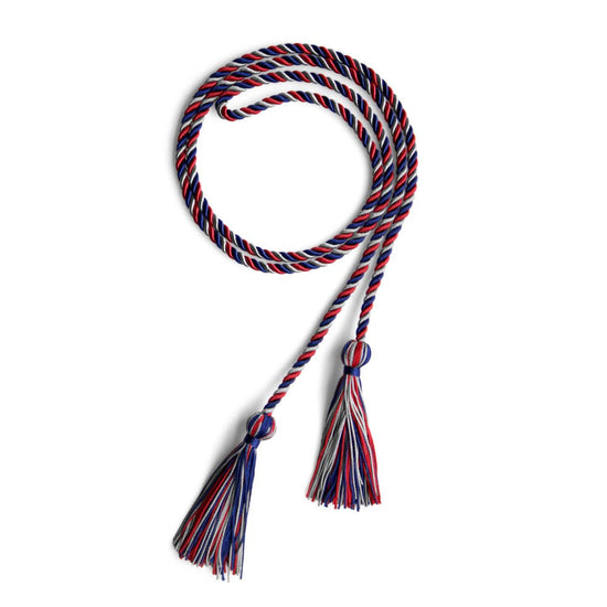 Single Graduation Honor Cord Royal Blue/Red/Silver by Wholesale Grad Supply