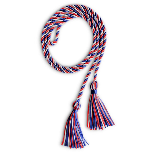 Single Graduation Honor Cord Royal Blue/Red/White by Wholesale Grad Supply