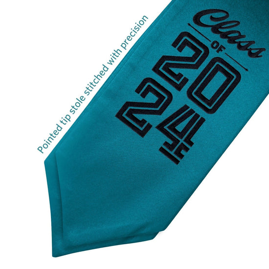 Turquoise Class of 2024 Graduation Stole/Sash with Classic Tips by Wholesale Grad Supply