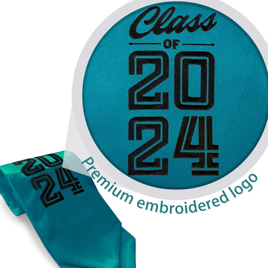 Turquoise Class of 2024 Graduation Stole/Sash with Classic Tips by Wholesale Grad Supply