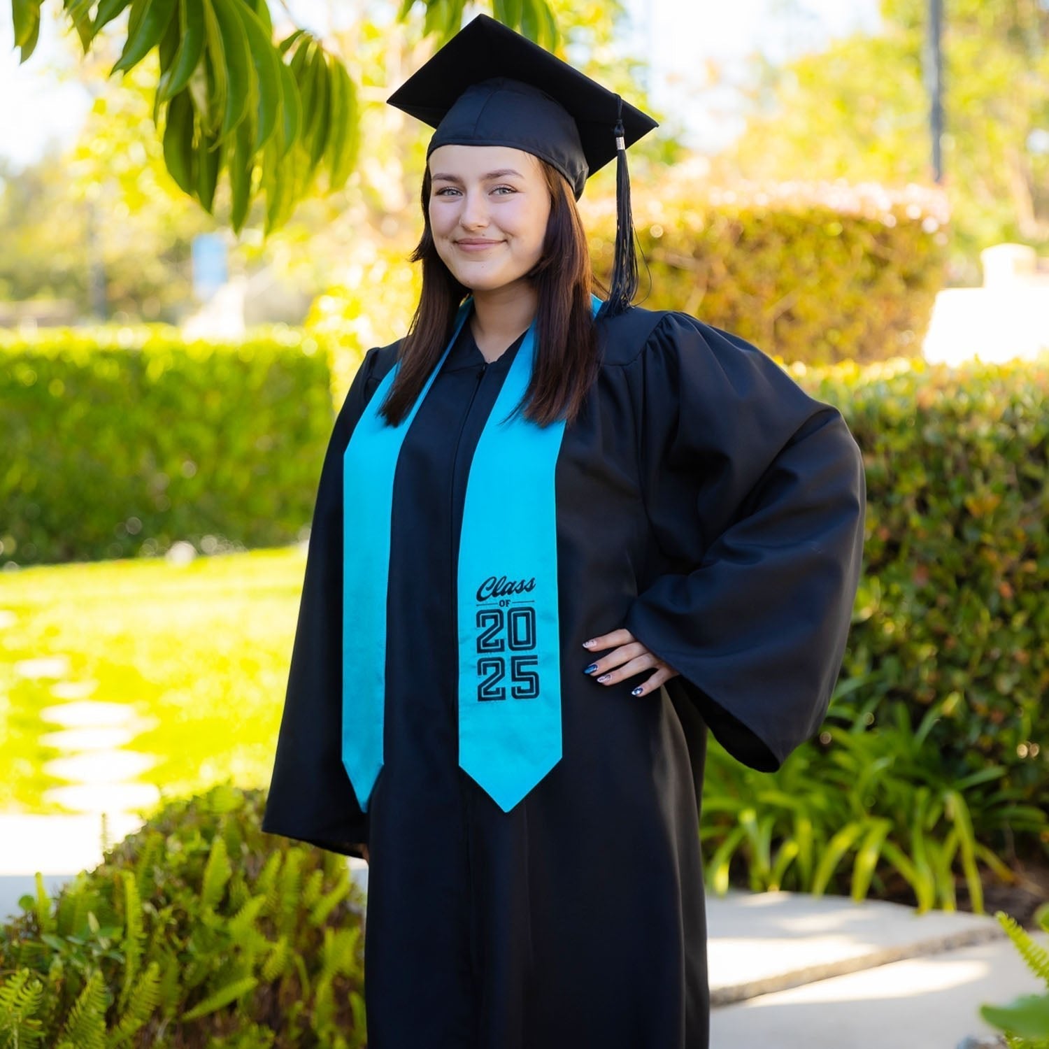 Turquoise Class of 2025 Graduation Stole/Sash with Classic Tips by Wholesale Grad Supply