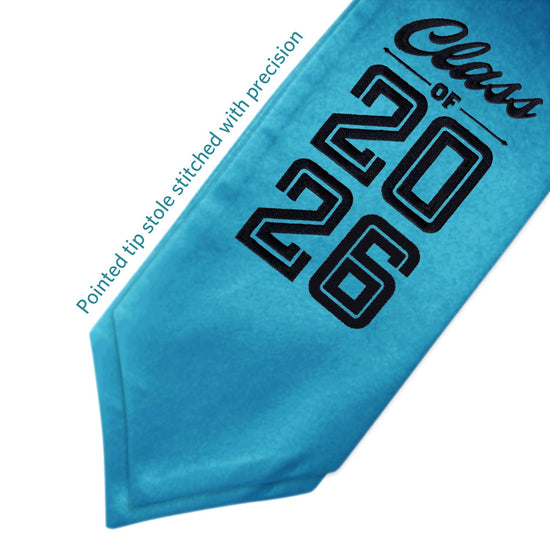 Turquoise Class of 2026 Graduation Stole/Sash with Classic Tips by Wholesale Grad Supply