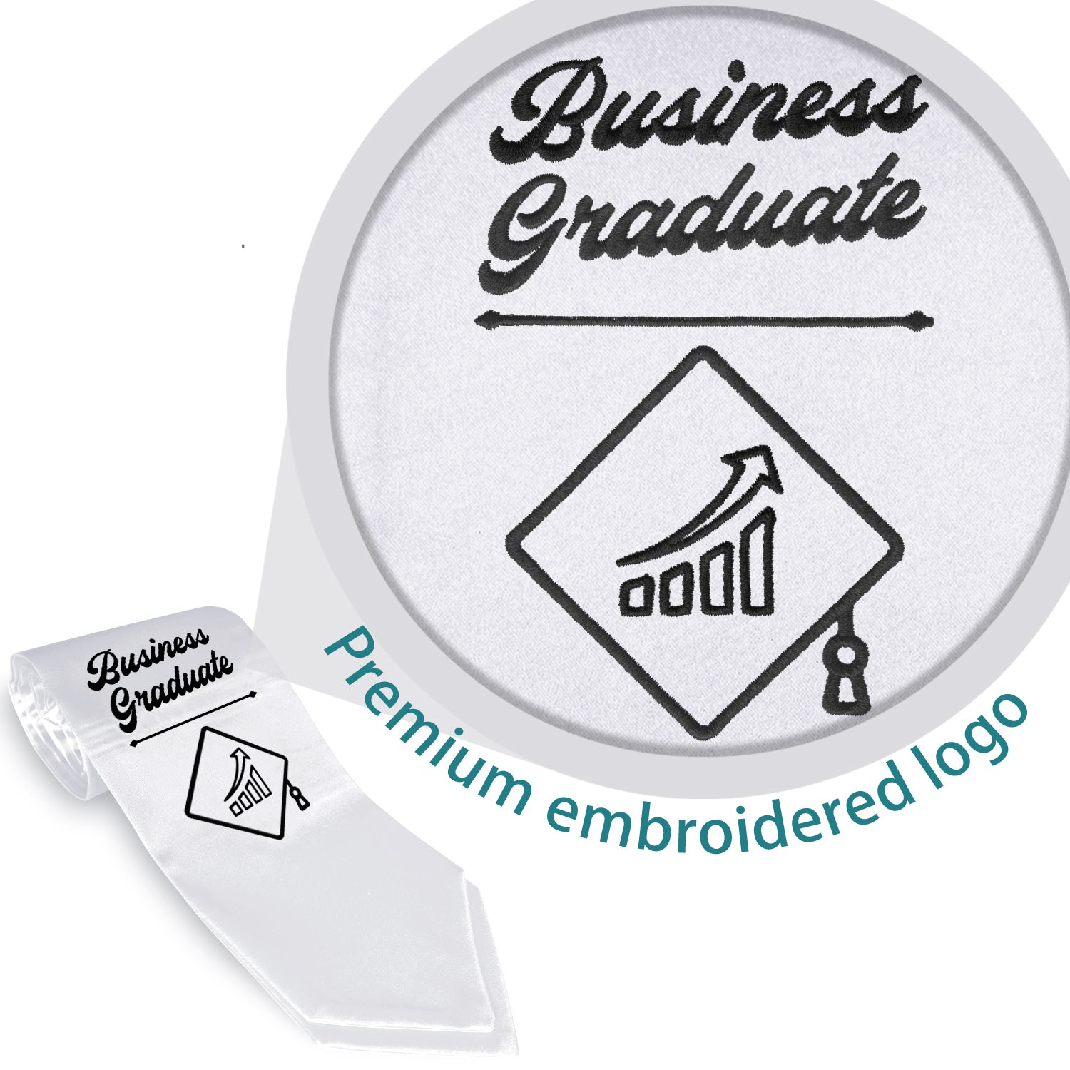 White Business Graduate Stole/Sash with Classic Tips by Wholesale Grad Supply