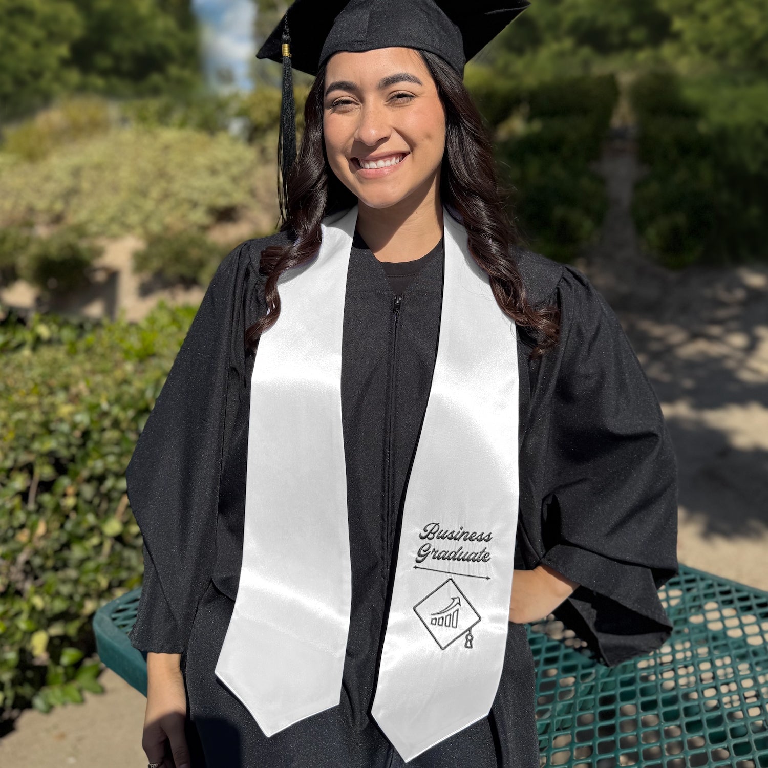 White Business Graduate Stole/Sash with Classic Tips by Wholesale Grad Supply