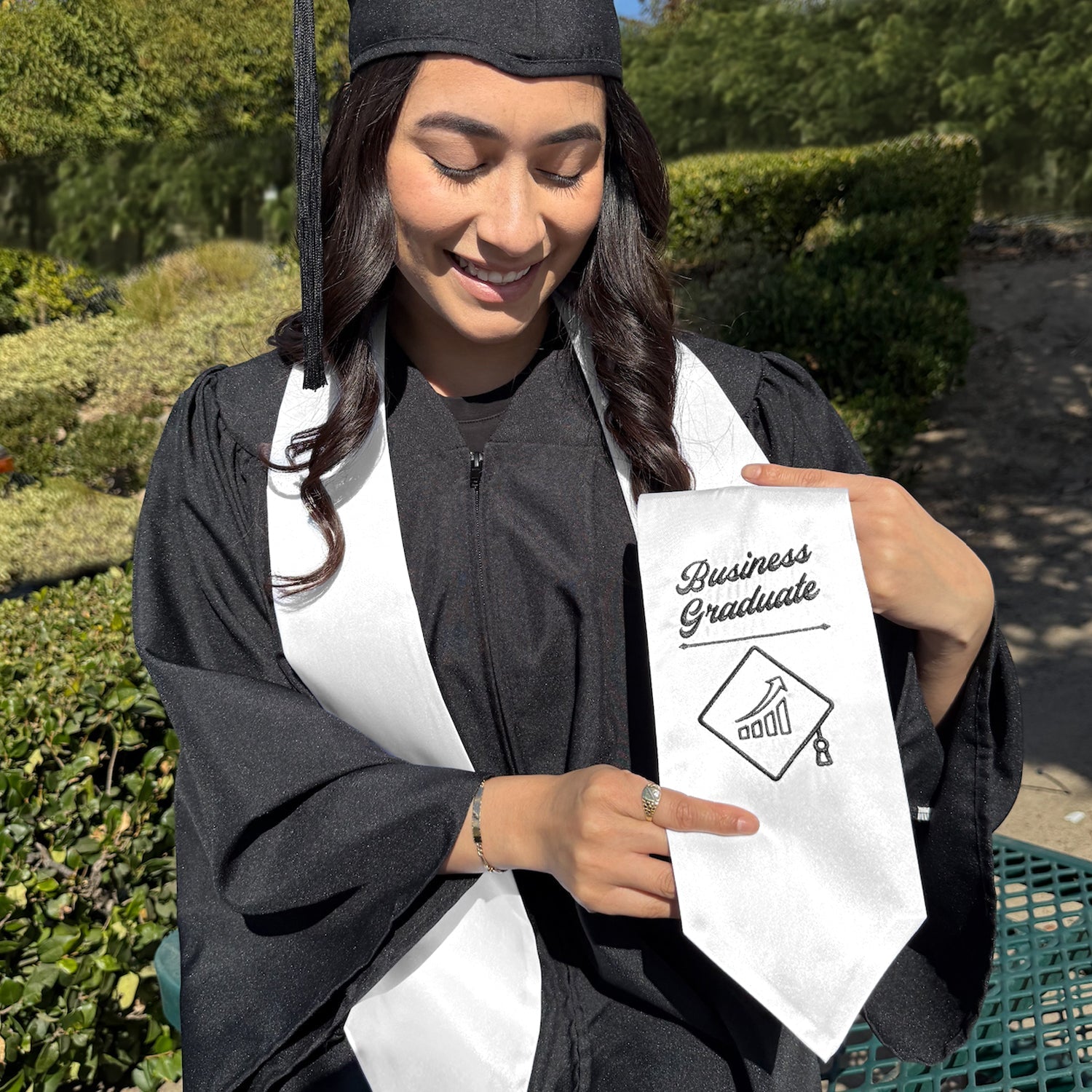 White Business Graduate Stole/Sash with Classic Tips by Wholesale Grad Supply