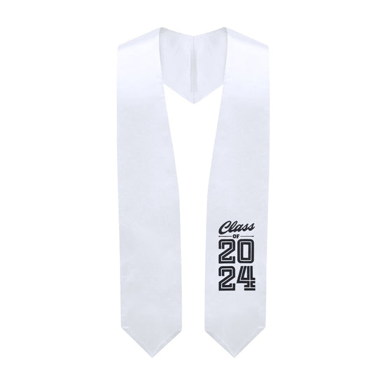 White Class of 2024 Graduation Stole/Sash with Classic Tips by Wholesale Grad Supply