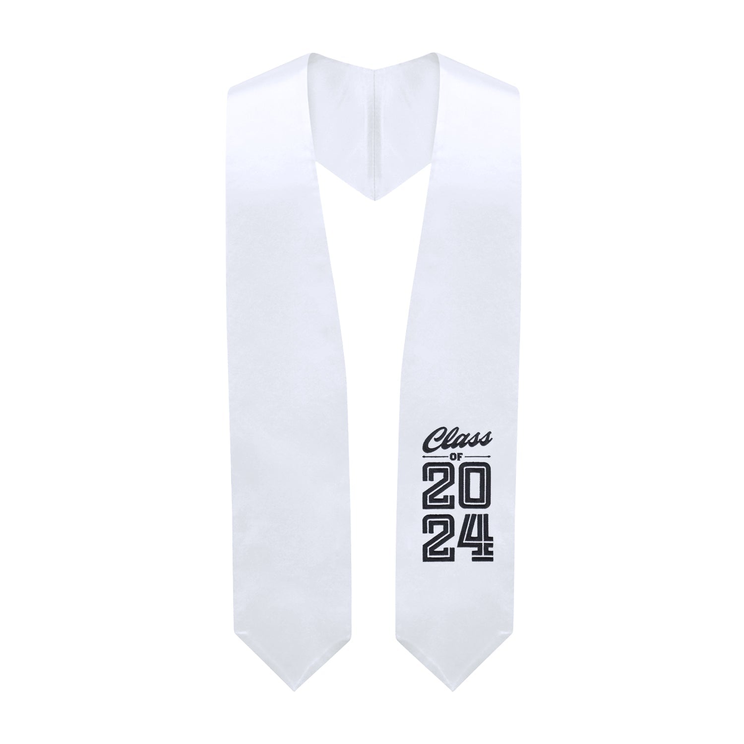 White Class of 2024 Graduation Stole/Sash with Classic Tips by Wholesale Grad Supply