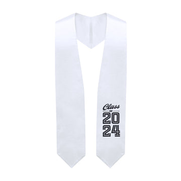 White Class of 2024 Graduation Stole/Sash with Classic Tips by Wholesale Grad Supply