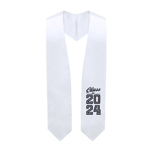 White Class of 2024 Graduation Stole/Sash with Classic Tips by Wholesale Grad Supply
