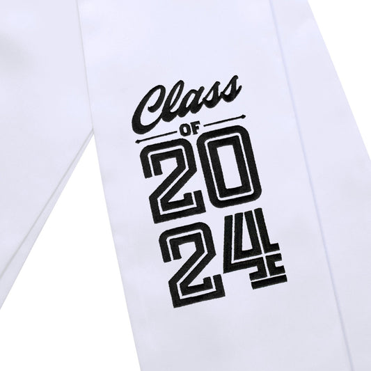 White Class of 2024 Graduation Stole/Sash with Classic Tips by Wholesale Grad Supply