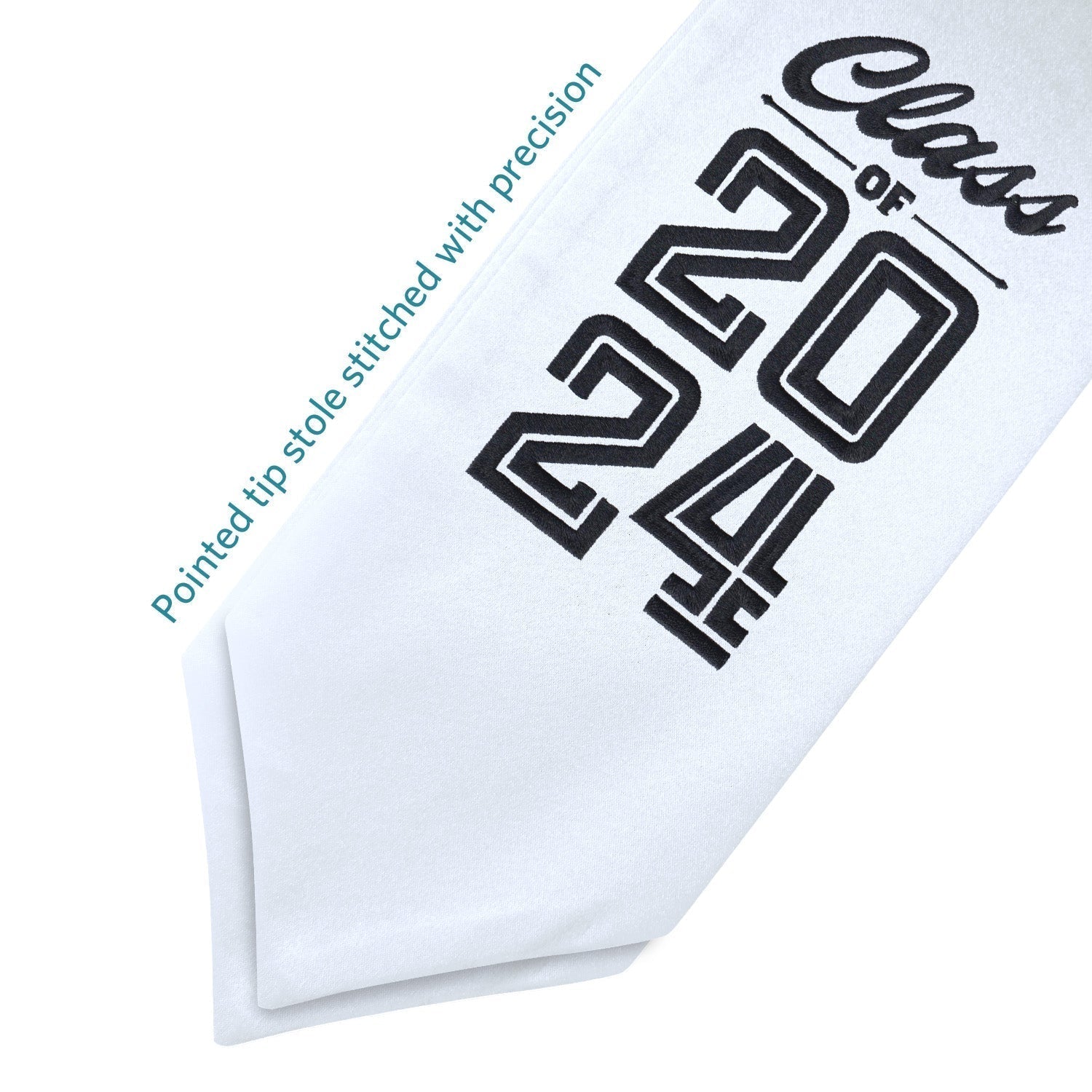 White Class of 2024 Graduation Stole/Sash with Classic Tips by Wholesale Grad Supply