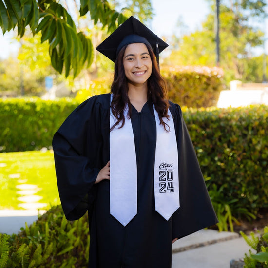 White Class of 2024 Graduation Stole/Sash with Classic Tips by Wholesale Grad Supply