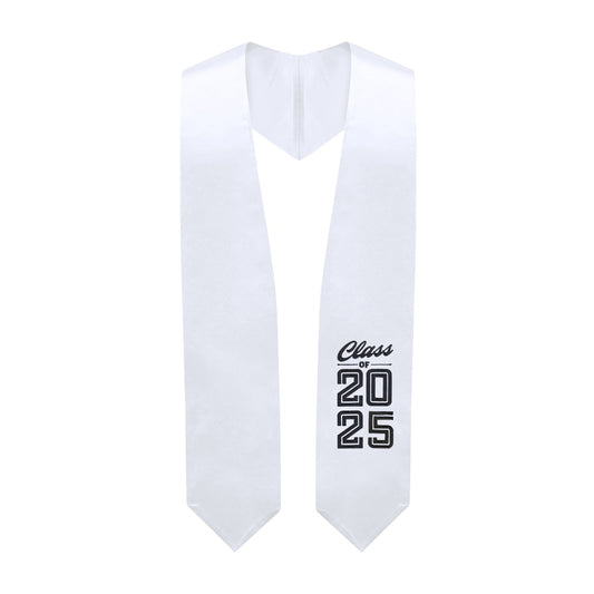 White Class of 2025 Graduation Stole/Sash with Classic Tips by Wholesale Grad Supply