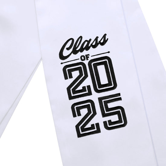 White Class of 2025 Graduation Stole/Sash with Classic Tips by Wholesale Grad Supply