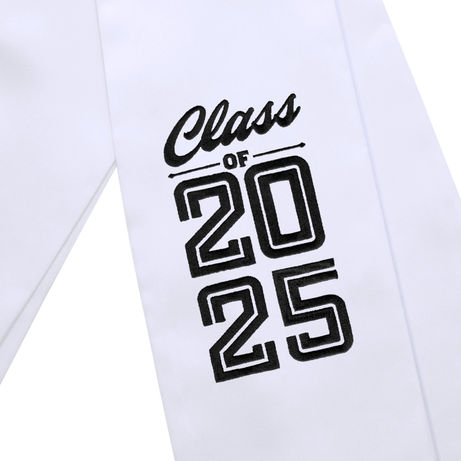 White Class of 2025 Graduation Stole/Sash with Classic Tips by Wholesale Grad Supply