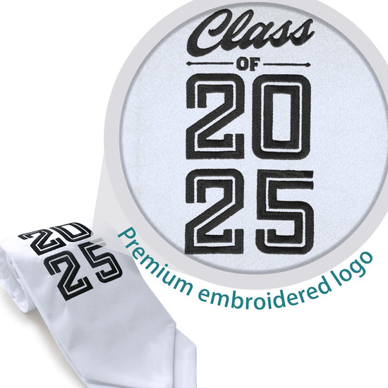 White Class of 2025 Graduation Stole/Sash with Classic Tips by Wholesale Grad Supply