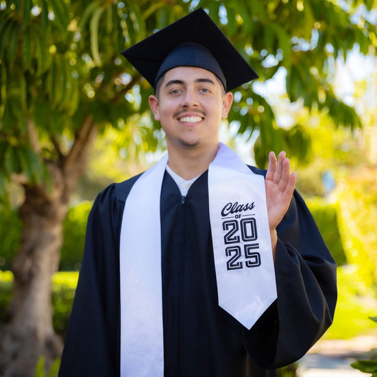 White Class of 2025 Graduation Stole/Sash with Classic Tips by Wholesale Grad Supply